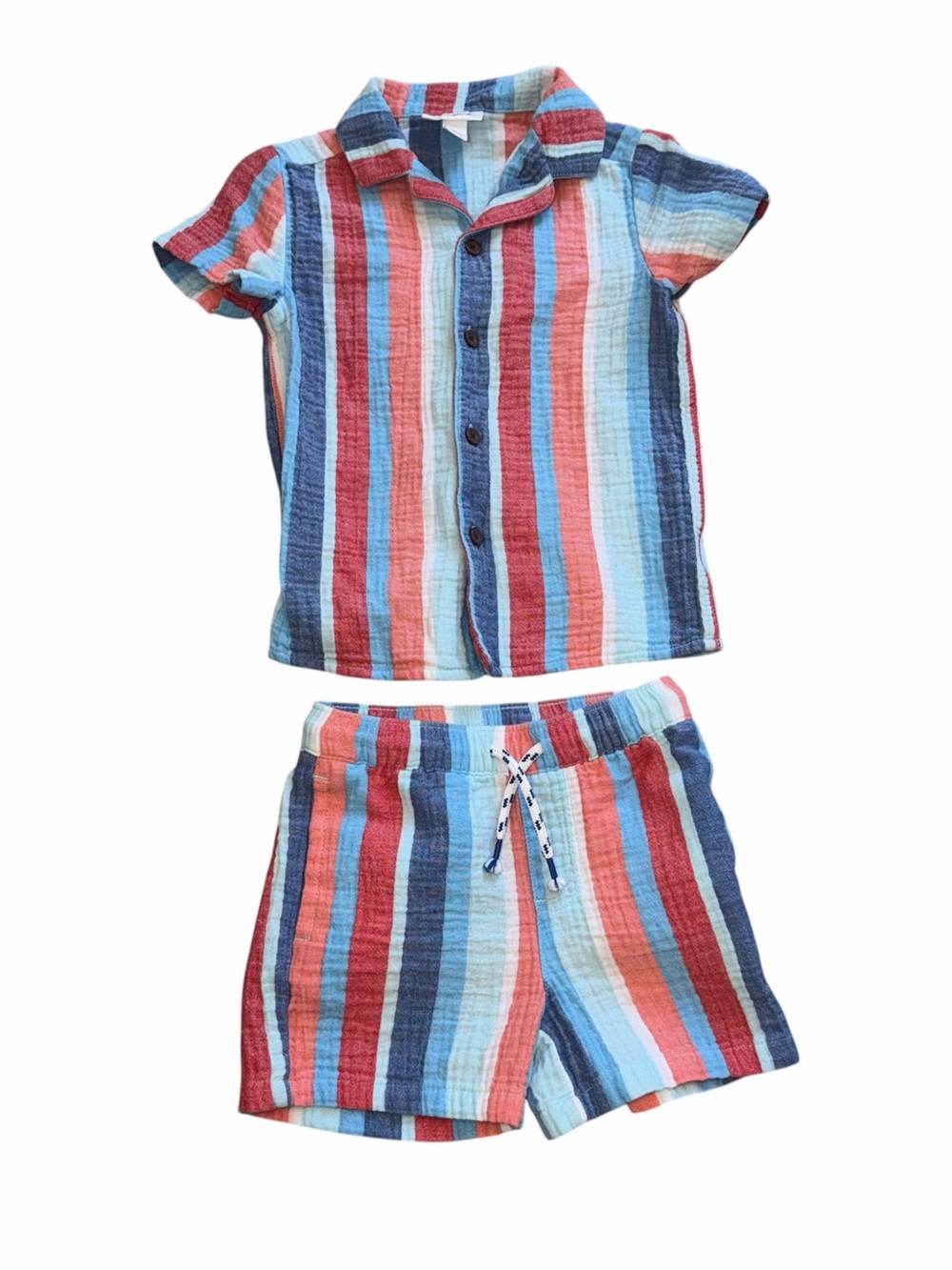 Cat & Jack Toddler Boys 2T Matching Set Cotton Gauze Striped Shirt Shorts Beach